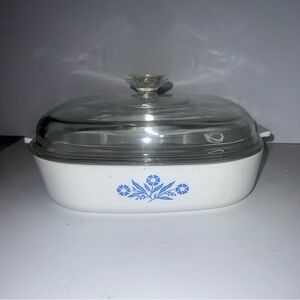 CORNING WARE - BLUE CORNFLOWER - P-16-B  11" CASSEROLE DISH & PYREX DOME LID